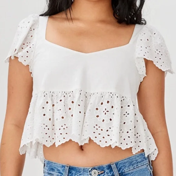 American Eagle flutter sleeve cropped blouse - Picture 1 of 5